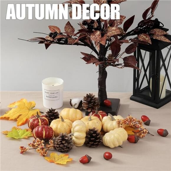 Pumpkin Decor Set, 23 PCS Fall Harvest Decorations Including Mini Pumpkins - Picture 4 of 7
